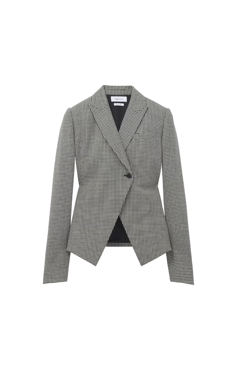 Gingham Check Cutaway Jacket in Black/Ivory