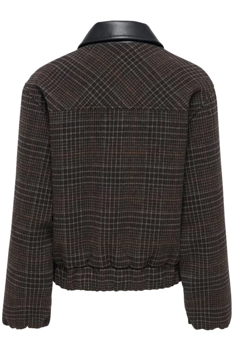 Яке Onlmika Check Bomber 15382397 19-1111 TCX black coffee — снимка 2