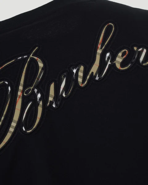 Check Cursive Logo Cotton T-Shirt in Black — снимка 4