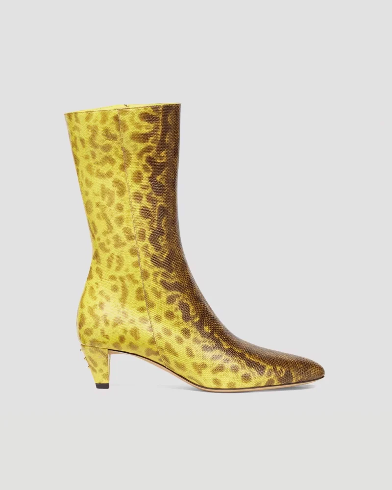 Yellow Karung Leather Medium-Heeled Boots