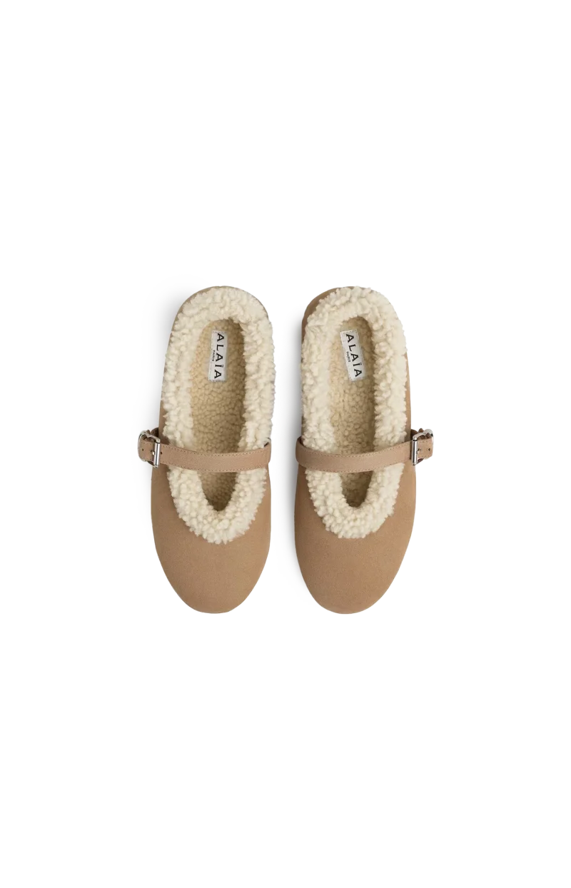 Ballet Flats in Camel Merino Shearling — снимка 2