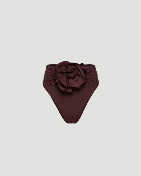 High-Waisted Floral Appliqué Swim Bottom in Brown