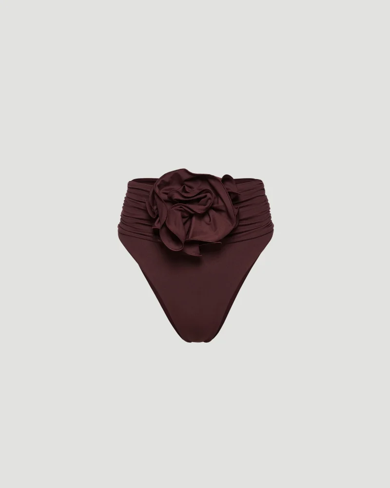 High-Waisted Floral Appliqué Swim Bottom in Brown