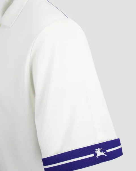 Striped Cotton Polo Shirt in White — снимка 2