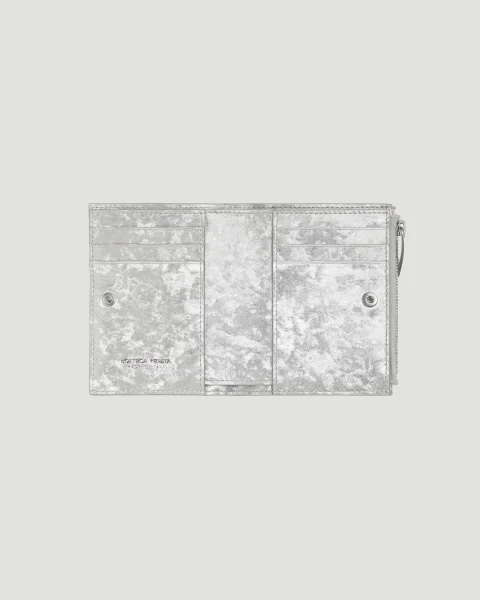 Intrecciato Small Bi-Fold Wallet in Silver