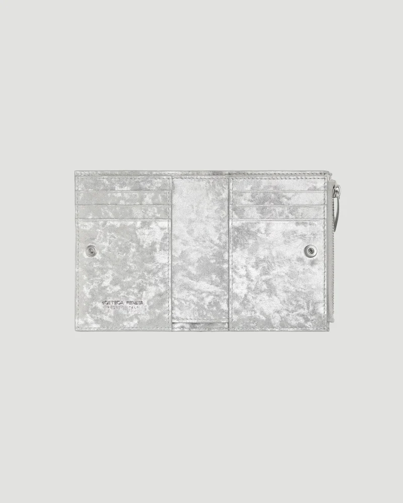 Intrecciato Small Bi-Fold Wallet in Silver