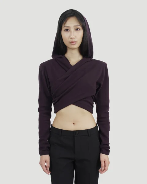 Cropped Hooded Top in Prune — снимка 4