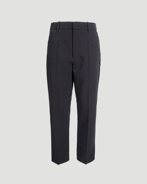 Pinstriped Cigarette Trousers in Midnight Blue