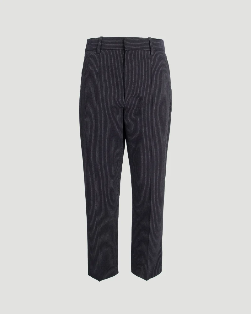 Pinstriped Cigarette Trousers in Midnight Blue
