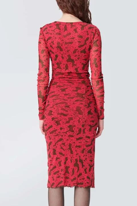 Рокли Dvf Edyna Dress DVFDL3Q022CCTBP B2340 crawling chain small beet pink — снимка 2