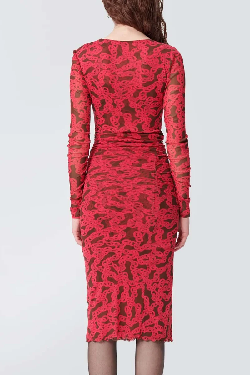 Рокли Dvf Edyna Dress DVFDL3Q022CCTBP B2340 crawling chain small beet pink — снимка 2