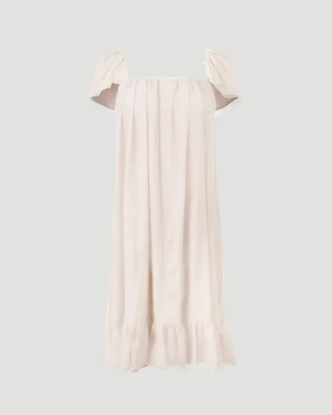 Silk Creponne Mini Dress in Ivory and Pink