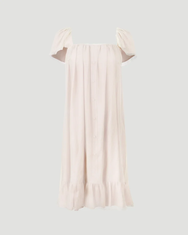 Silk Creponne Mini Dress in Ivory and Pink