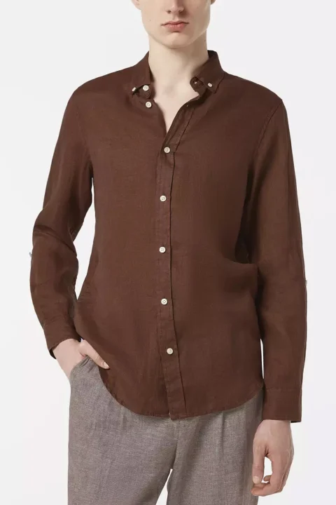 Риза Regular Fit Linen 180016 SC210 Cold Brew — снимка 2