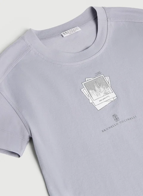 Тишърт с принт 'Travel and discovery' Brunello Cucinelli Kids 4-6 — снимка 3