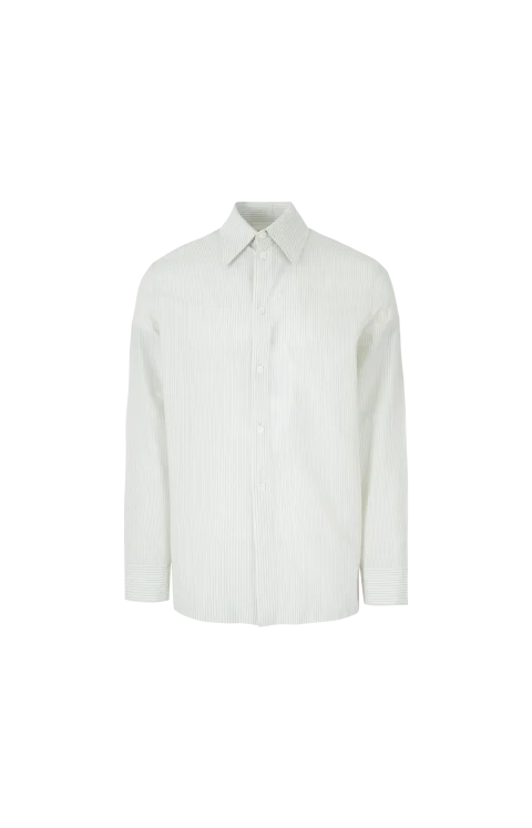 Striped Cotton and Cupro Shirt in Rice
