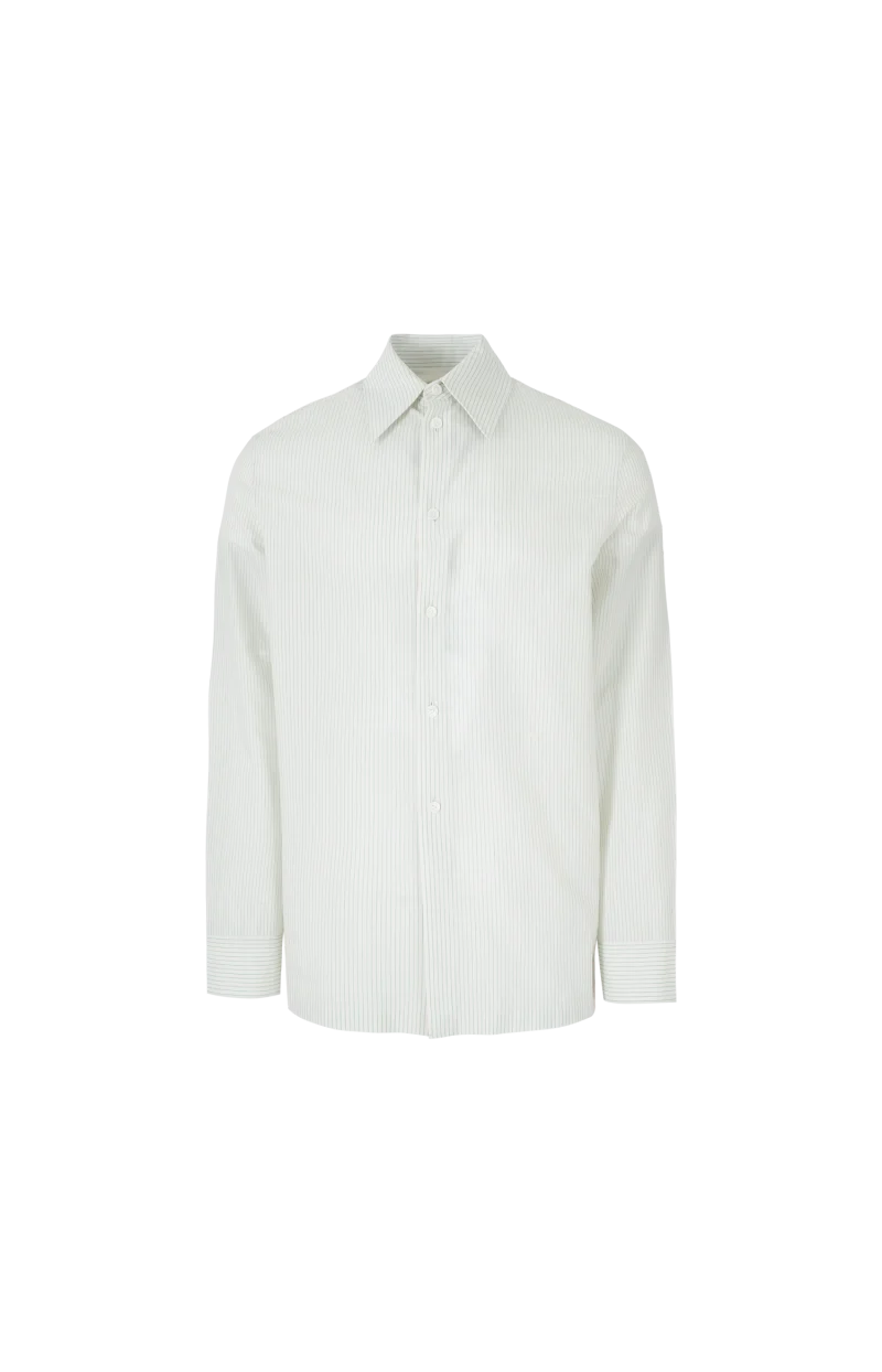 Striped Cotton and Cupro Shirt in Rice