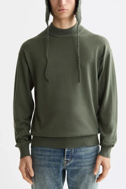 Плетено Seasonal Dropped Shoulder Mock Neck 181327 300 thyme — снимка 2