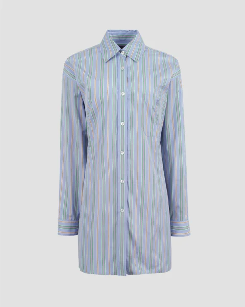 Striped Cotton Poplin Shirt in Blue