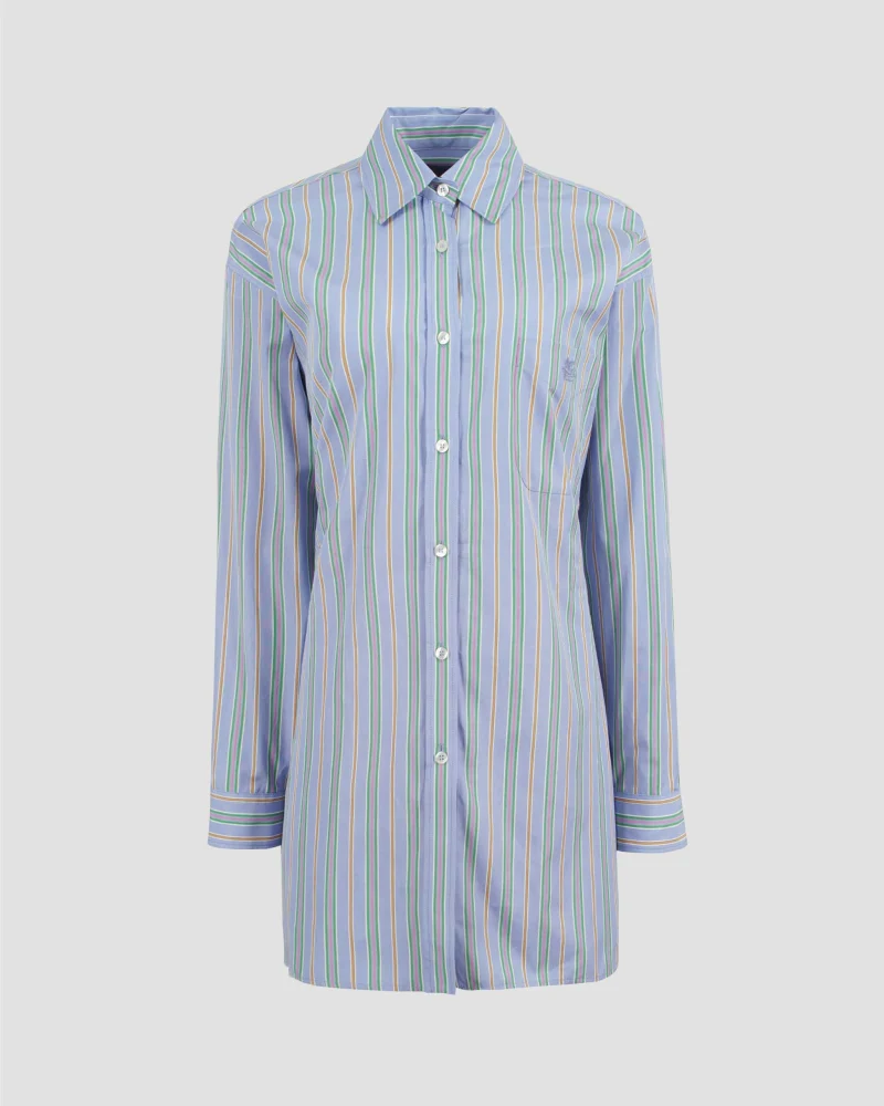 Striped Cotton Poplin Shirt in Blue