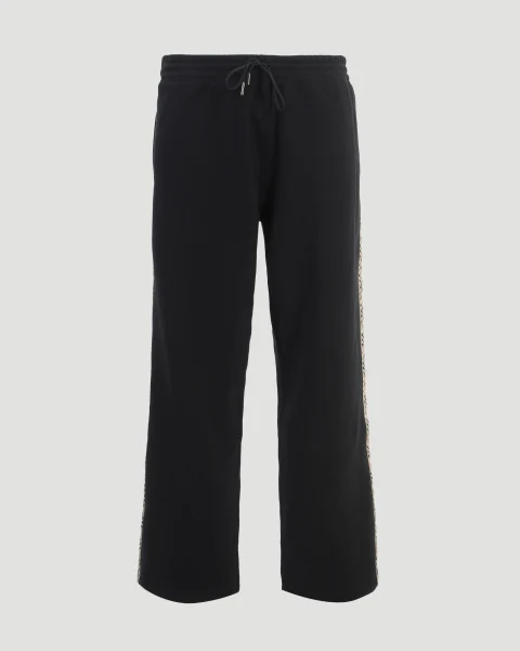 Check Trim Cotton Track Pants in Black