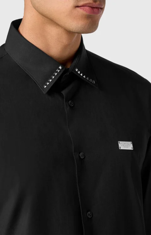 Черна риза с лого патч — снимка 4