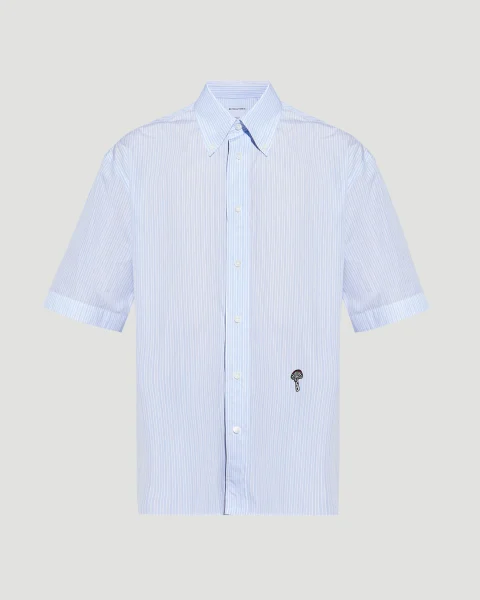 Striped Cotton Poplin Shirt in Blue