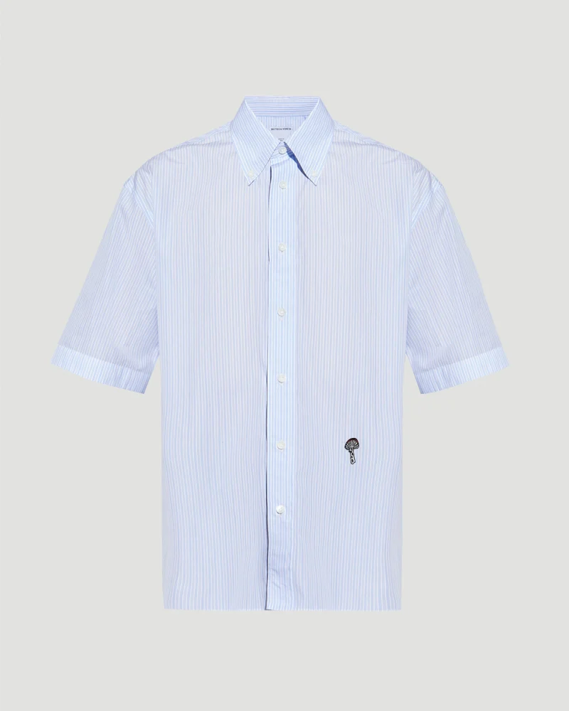 Striped Cotton Poplin Shirt in Blue