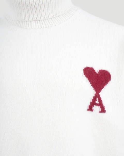 Ami de Coeur Wool Turtleneck Sweater in White — снимка 2