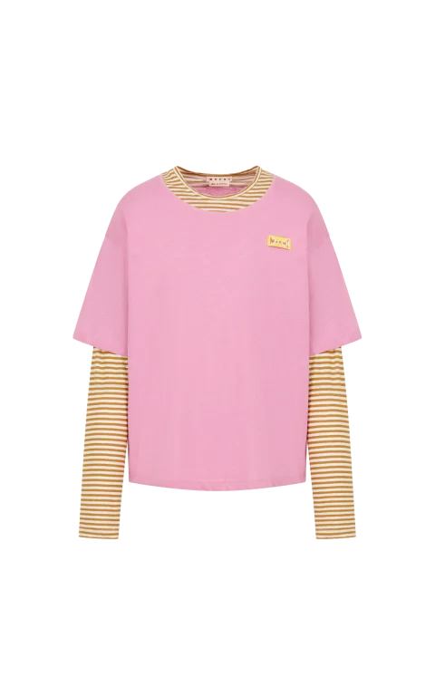 Pink and Mustard Layered Cotton T-Shirt