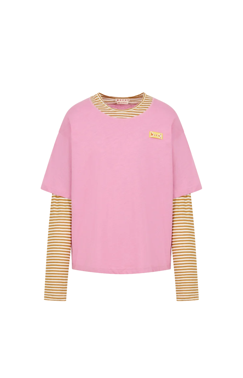Pink and Mustard Layered Cotton T-Shirt