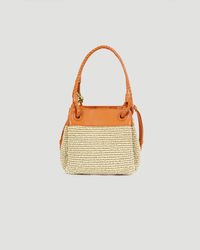 Small Parachute Bag in Raffia and Leather — снимка 2
