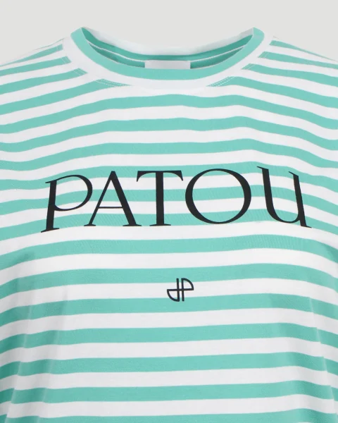 Striped Cotton T-Shirt in Green — снимка 2