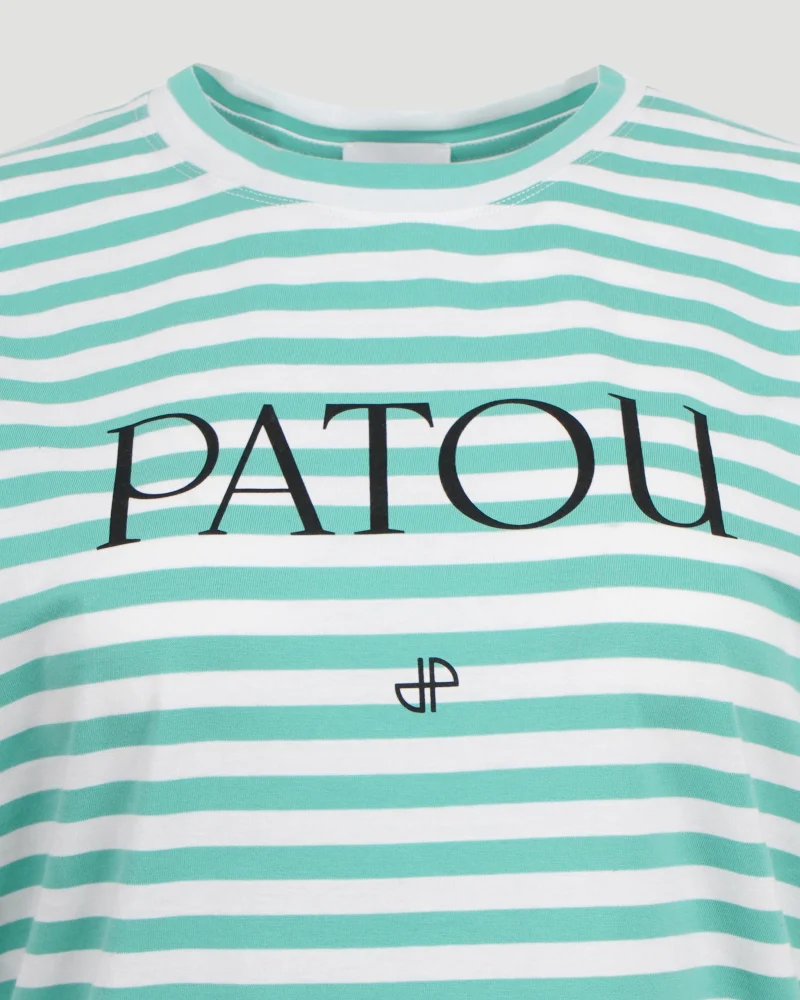 Striped Cotton T-Shirt in Green — снимка 2
