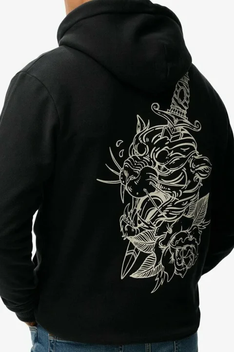 Суичър D2 Ovin Tattoo Flash Loose Hood M2014251A 02a black — снимка 2