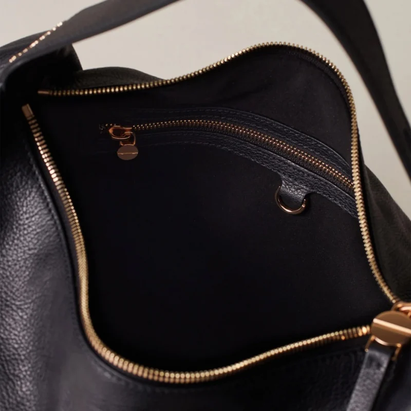 Дамска черна чанта Prive Hobo Bag BORBONESE — снимка 8