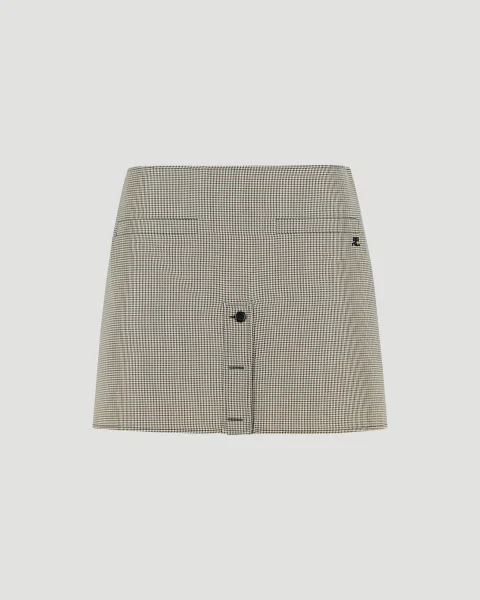 Houndstooth Buttoned Mini Skirt