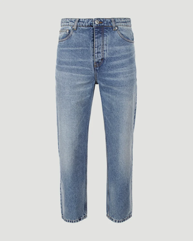 Blue Cotton Tapered Fit Jeans