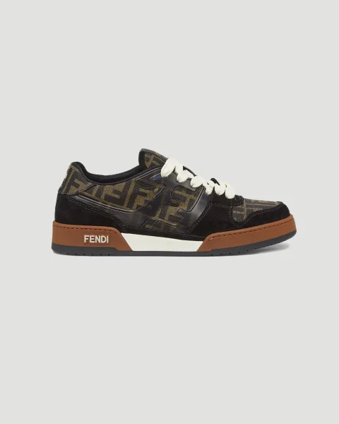 Fendi Match Sneakers in Brown FF Jacquard and Black Suede