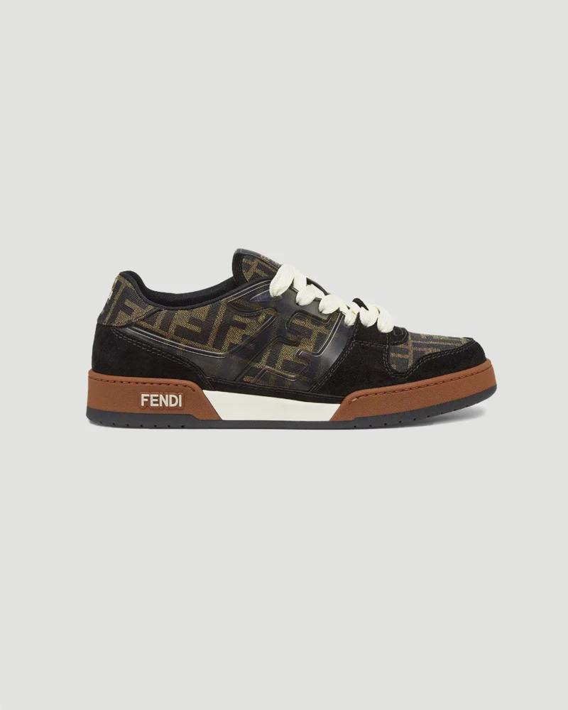 Fendi Match Sneakers in Brown FF Jacquard and Black Suede