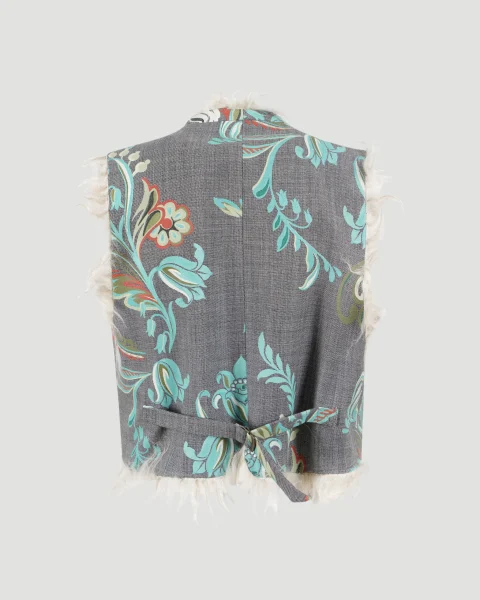 Cropped Waistcoat with Daffodil Print — снимка 2