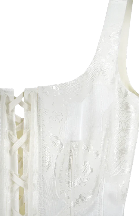 Fil Coupé Floral Corset Top in Ivory — снимка 2