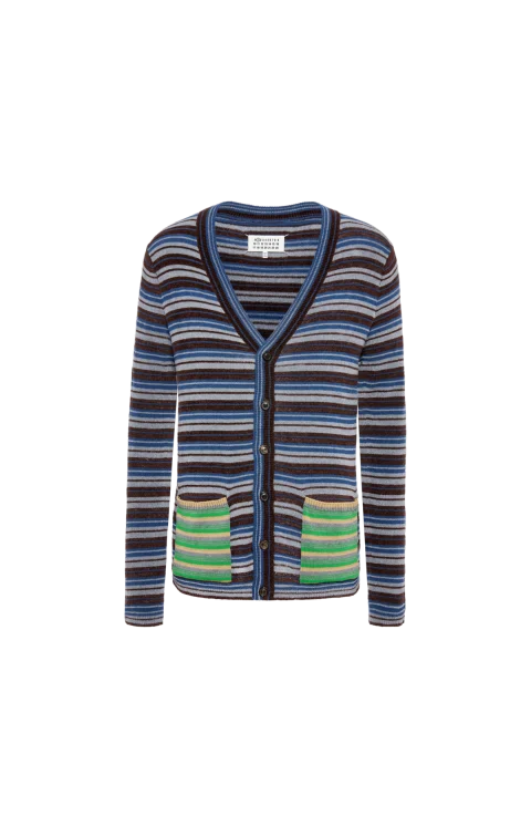 Striped Wool Cardigan in Mist