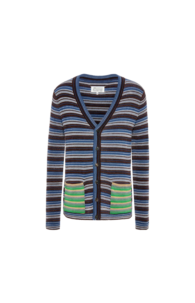 Striped Wool Cardigan in Mist