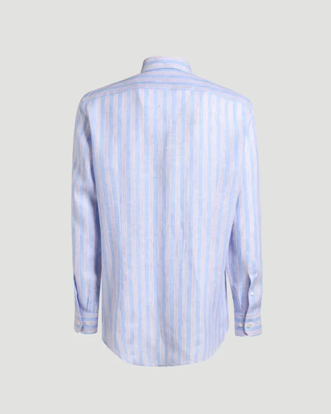 Striped Linen Shirt with Pegaso Embroidery — снимка 3