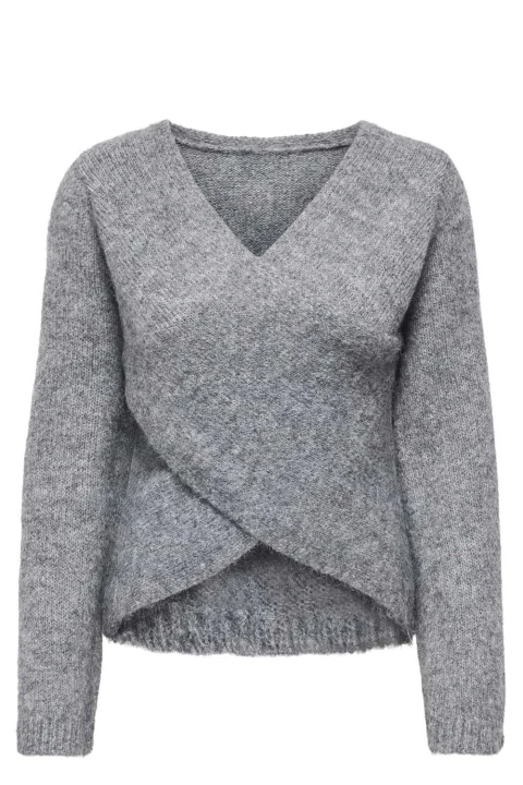 Плетено Onlmaggie Cross V-Neck 15375129 BS000087 medium grey melange