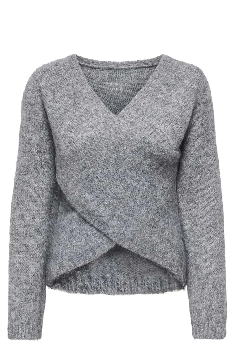 Плетено Onlmaggie Cross V-Neck 15375129 BS000087 medium grey melange