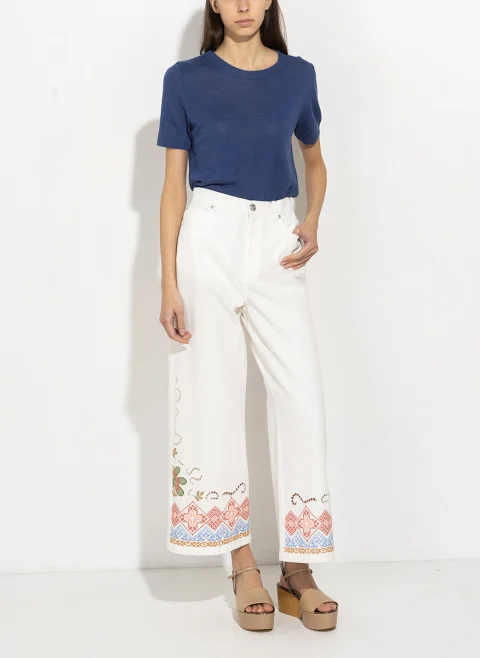 Панталон от деним с бродерия Weekend Max Mara Wkdadunco