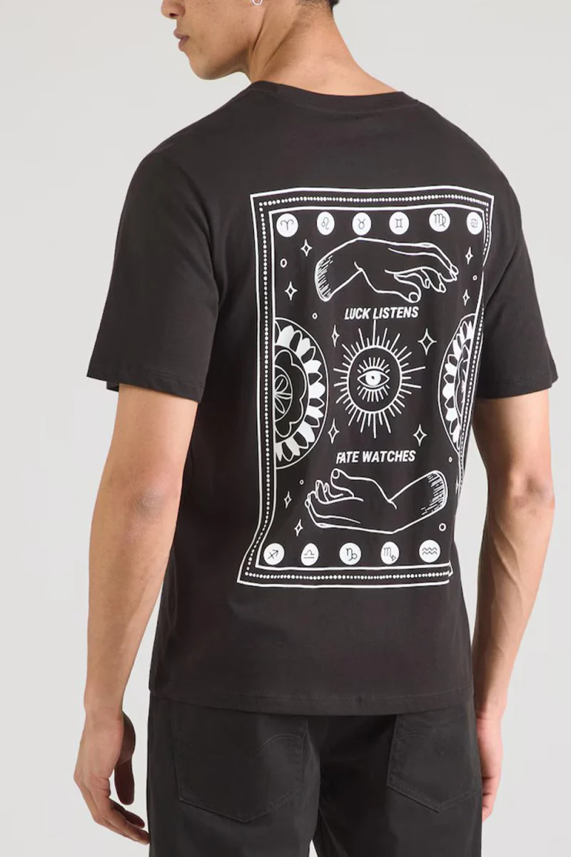 T-Shirt Jjcalm Back Print Ss Crew Neck 12297701 C-N10 black/luck — снимка 2