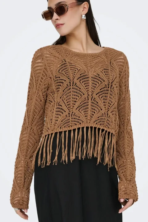 Плетено Onlleonie Ls Structur Fring Oneck Cc Knt 15362968 18-1025 TCX foxtrot — снимка 2
